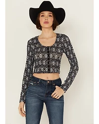 Beyond The Radar Women's Floral Mesh Long Sleeve Top