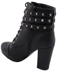 Milwaukee Leather Women's Studded Buckle Strap Laced Boots - Round Toe