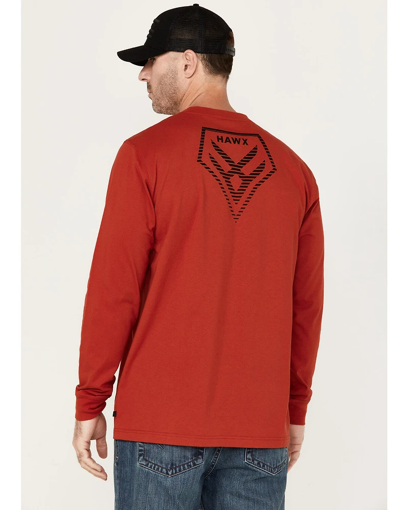 Hawx Men's Linear Logo Long Sleeve Graphic Work T-Shirt