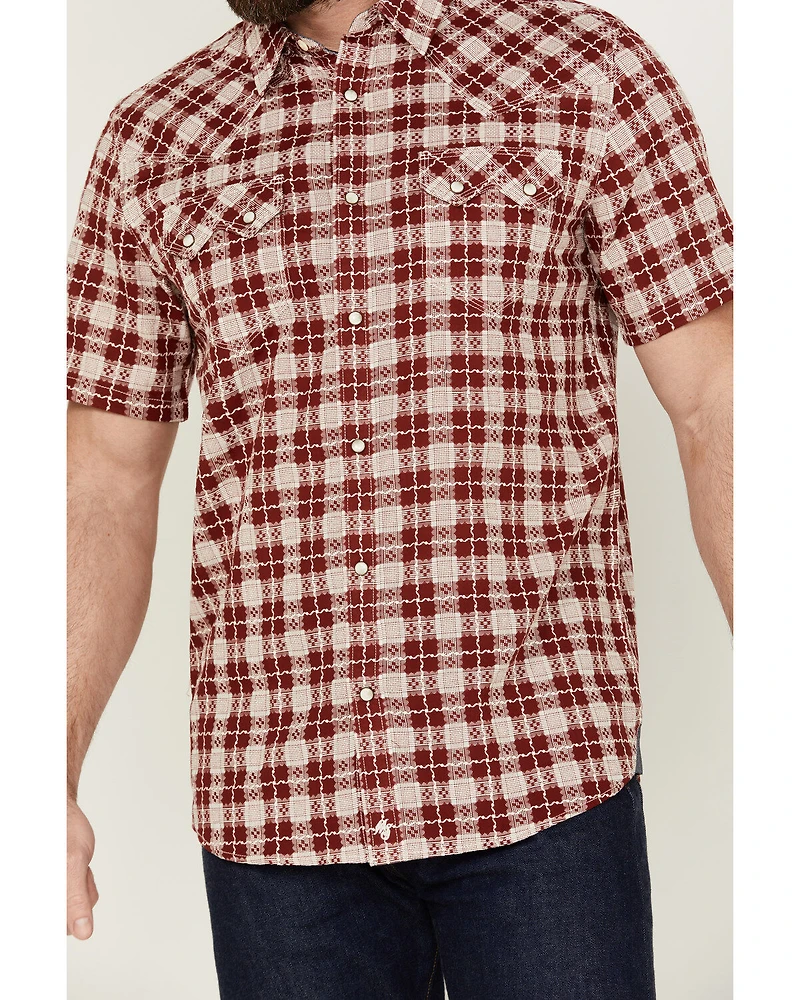 Moonshine Spirit Men's Legend Plaid Print Short Sleeve Snap Western Shirt