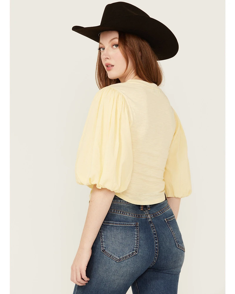 Beyond The Radar Women's Puff Sleeve Ruched Shirt