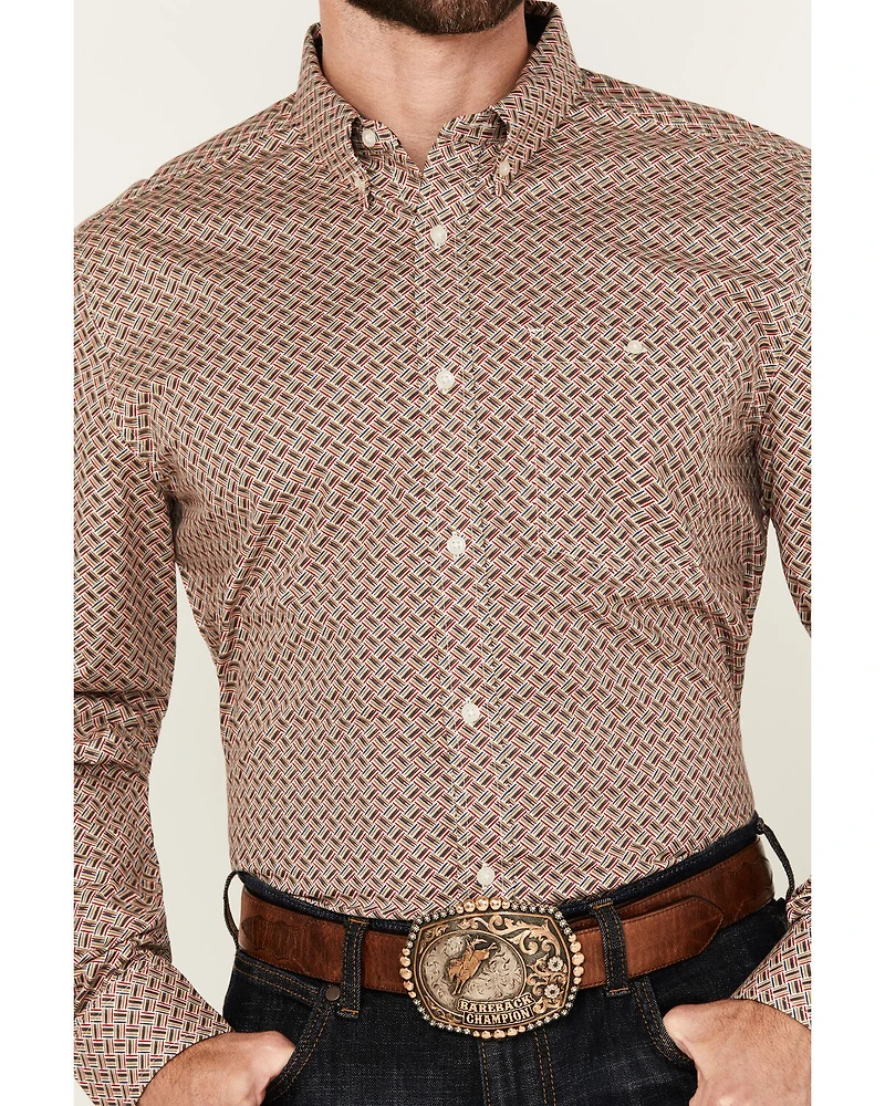 RANK 45® Men's Wallace Geo Print Long Sleeve Button-Down Stretch Western Shirt