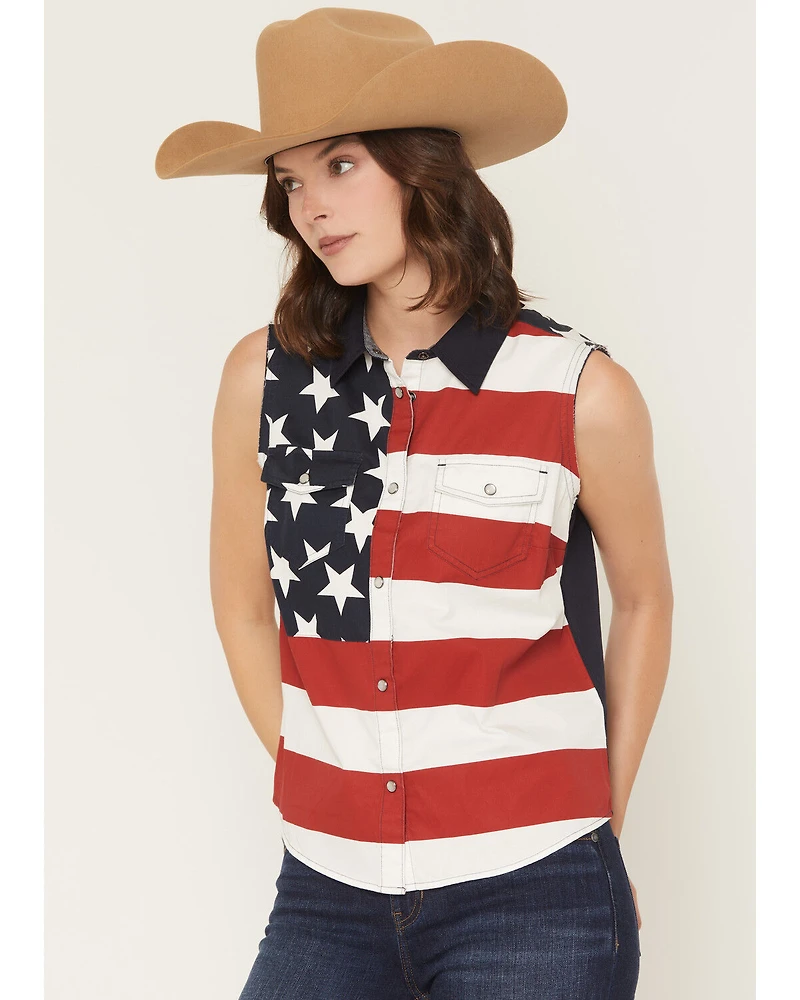 Shyanne Women's Americana Print Bubba Sleeveless Snap Western Shirt