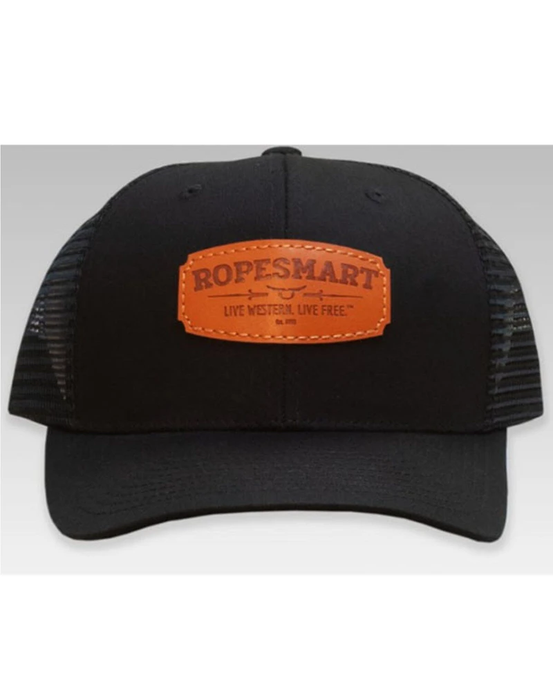 RopeSmart Men's Black Leather Logo Patch Mesh-Back Ball Cap