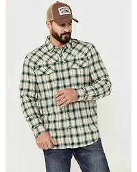 Moonshine Spirit Men's Last Call Dobby Plaid Print Long Sleeve Pearl Snap Western Shirt