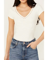 Shyanne Women's V Neck Short Sleeve Stretch Knit Top