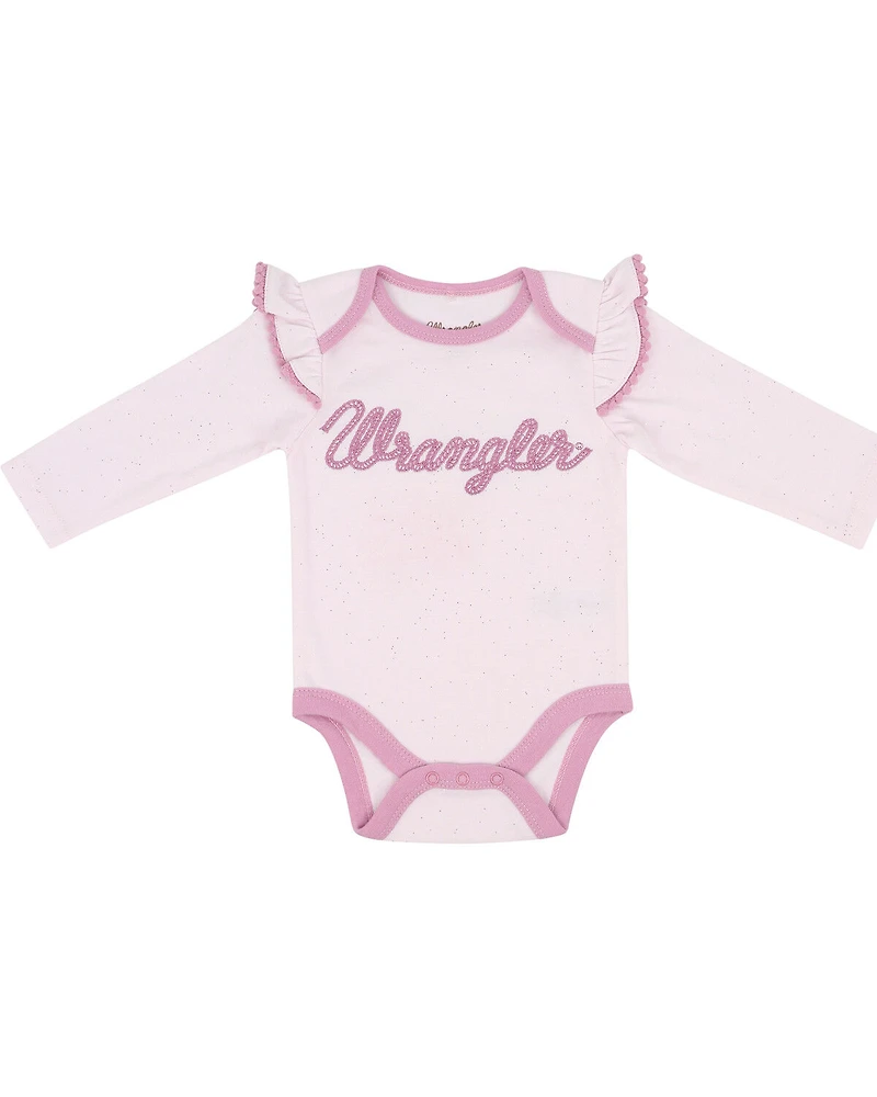Wrangler Infant Girls' Logo And Floral Long Sleeve Snap Onesie Set - 3 Piece