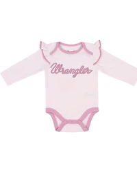Wrangler Infant Girls' Logo And Floral Long Sleeve Snap Onesie Set - 3 Piece