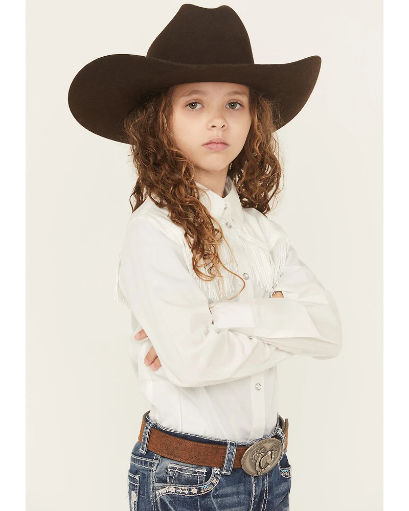 Shyanne Girls' Rhinestone Fringe Long Sleeve Snap Stretch Western Shirt