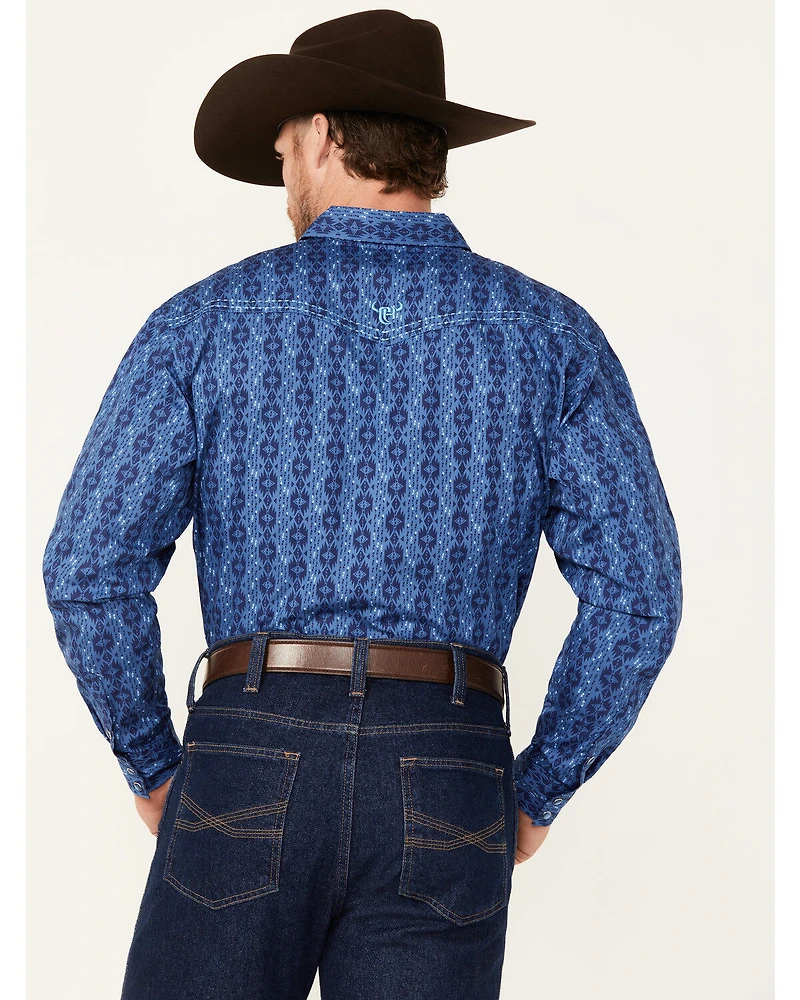 Cowboy Hardware Men's Tonal Southwestern Print Long Sleeve Pearl Snap Western Shirt