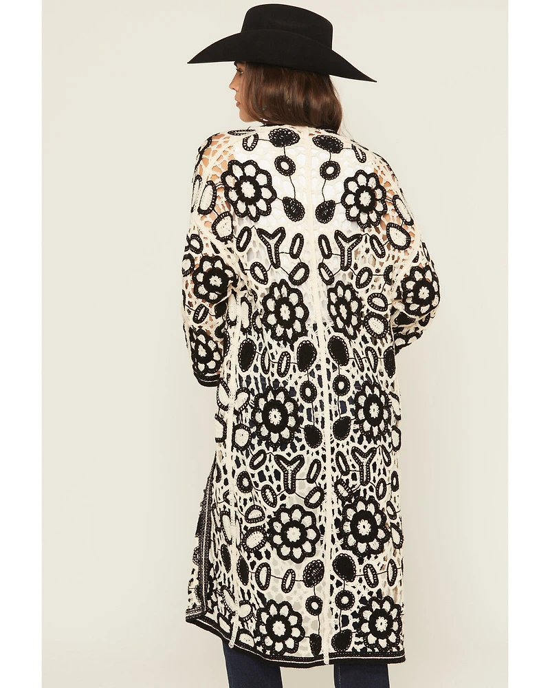 POL Women's Floral Crochet Long Sleeve Kimono