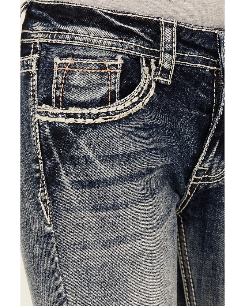 Grace LA Little Girls' Light Wash Horseshoe Floral Bootcut Denim Jeans