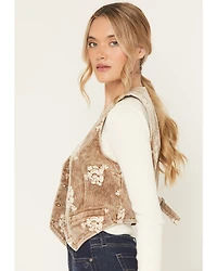 Mystree Women's Corduroy Floral Embroidered Vest