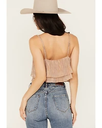 En Creme Women's Metallic Cropped Tank Top