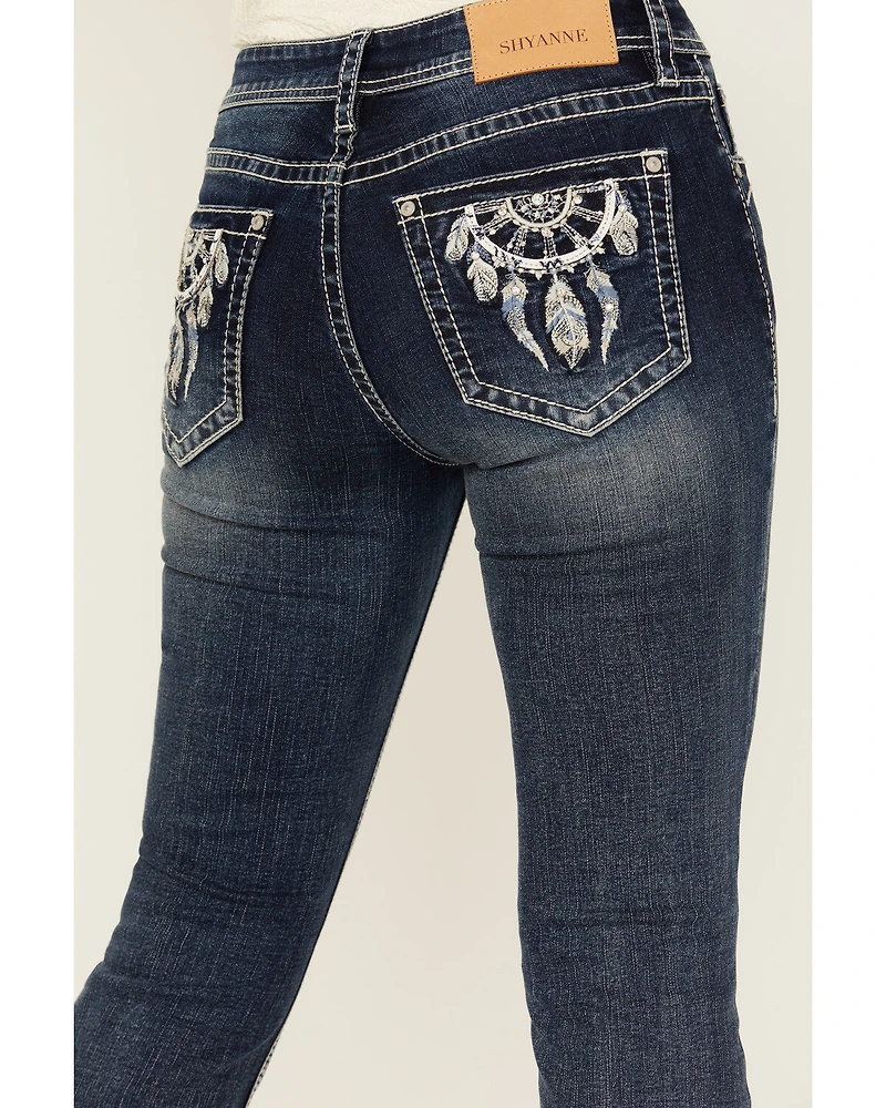 Shyanne Women's Dreamcatcher Dark Wash Mid Rise Bootcut Stretch Denim Jeans