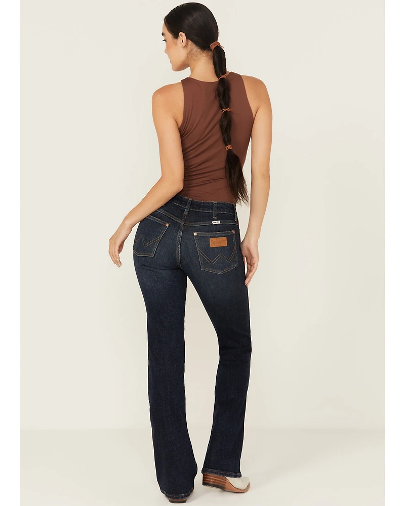 Wrangler Women's Dark Wash Pioneer Westward Mid Rise Bootcut Stretch Denim Jeans