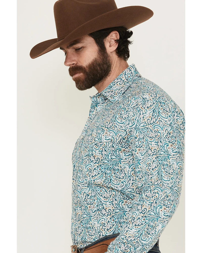 Panhandle Men's Paisley Print Long Sleeved Pearl Snap Western Shirt