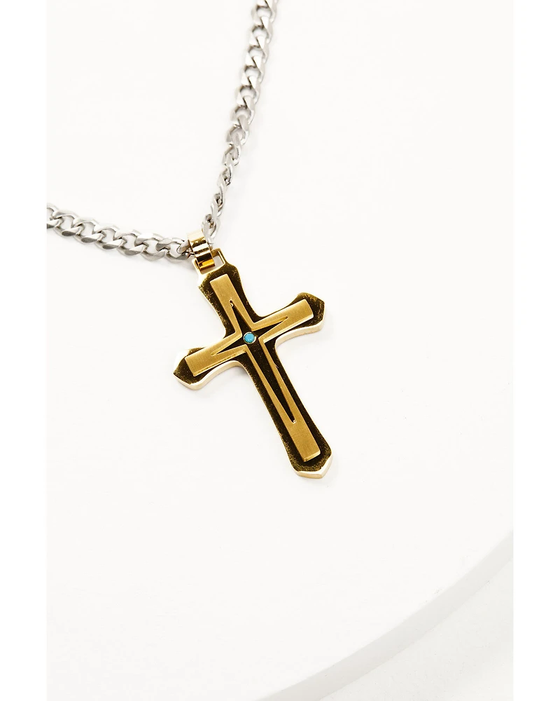 Cody James Men's Gold Cross Turquoise Inlay Necklace
