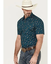 Rock & Roll Denim Men's Cowboy Print Short Sleeve Snap Stretch Western Shirt