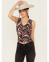 Shyanne Women's Printed Ruched Mesh Top