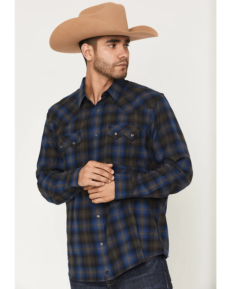 Moonshine Spirit Men's Stage Light Plaid Print Long Sleeve Snap Flannel Shirt