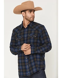 Moonshine Spirit Men's Stage Light Plaid Print Long Sleeve Snap Flannel Shirt