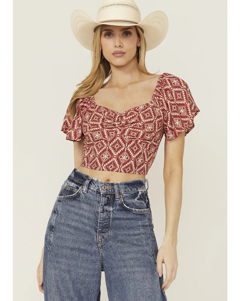 Rock & Roll Denim Women's Southwestern Print Flutter Short Sleeve Top