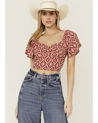 Rock & Roll Denim Women's Southwestern Print Flutter Short Sleeve Top