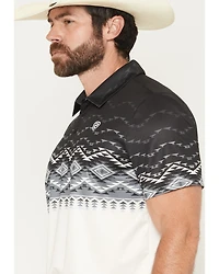 Rock & Roll Denim Men's Southwestern Border Print Button-Down Stretch Polo