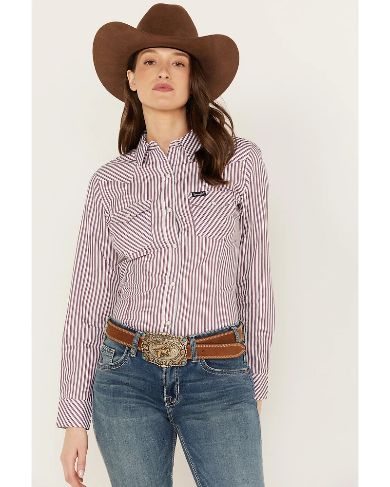 Wrangler Women's Striped Long Sleeve Snap Western Shirt
