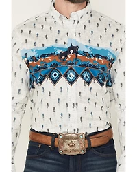 RANK 45® Men's Gavin Border Print Long Sleeve Button-Down Stretch Western Shirt