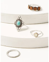 Shyanne Women's 4-piece Turquoise & Silver Beaded Wood Ring Set
