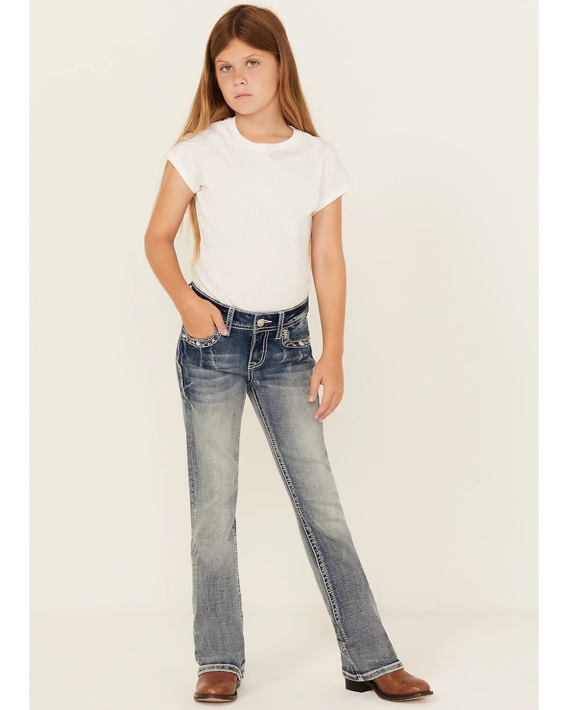 Grace LA Girls' Double Horseshoe Embroidered Bootcut Stretch Denim Jeans