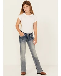 Grace LA Girls' Double Horseshoe Embroidered Bootcut Stretch Denim Jeans