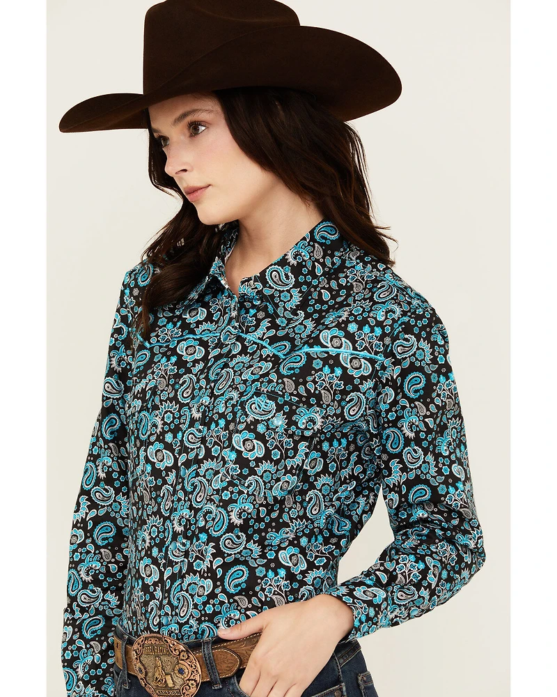 Cowgirl Hardware Women's Paisley Print Long Sleeve Snap Western Shirt