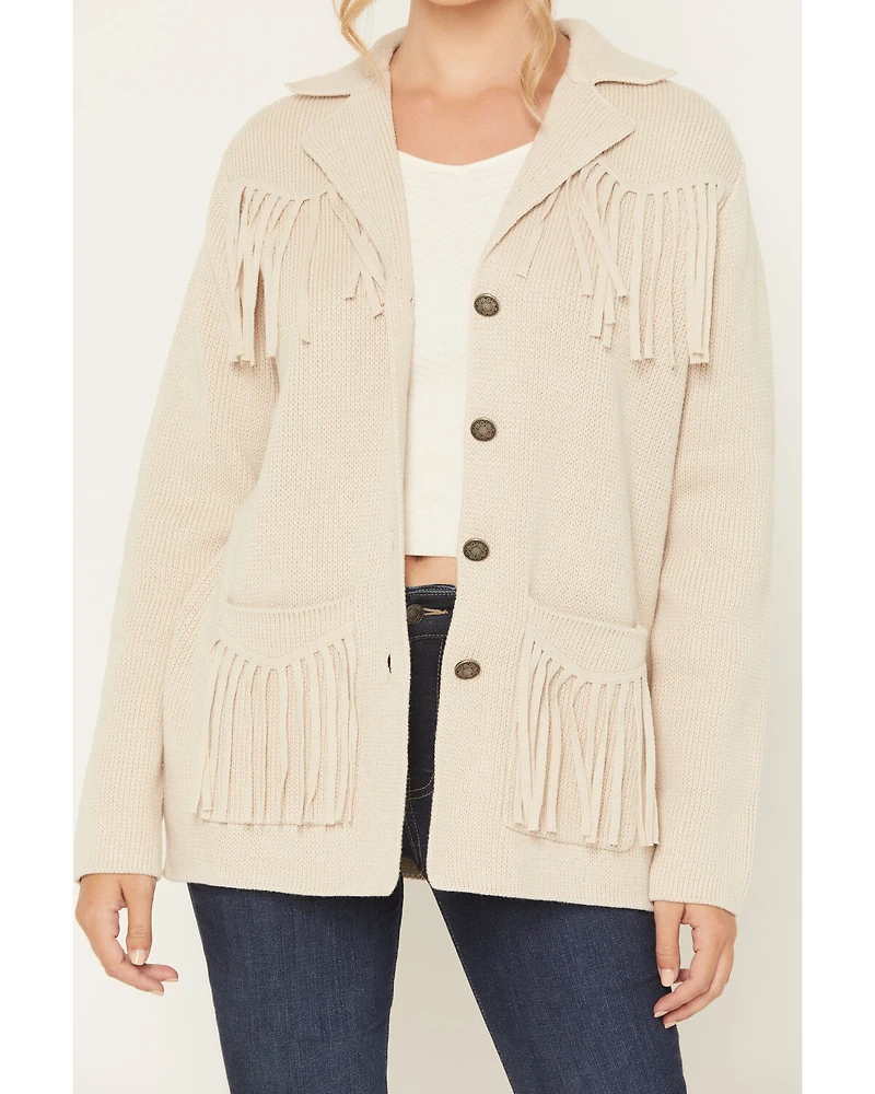 Shyanne Women's Solid Fringe Button-Down Sweater