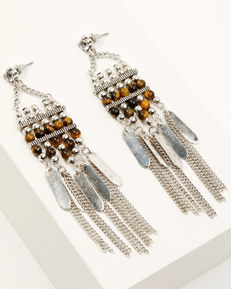 Shyanne Women's Juniper Sky Tigers Eye Chandelier Earrings