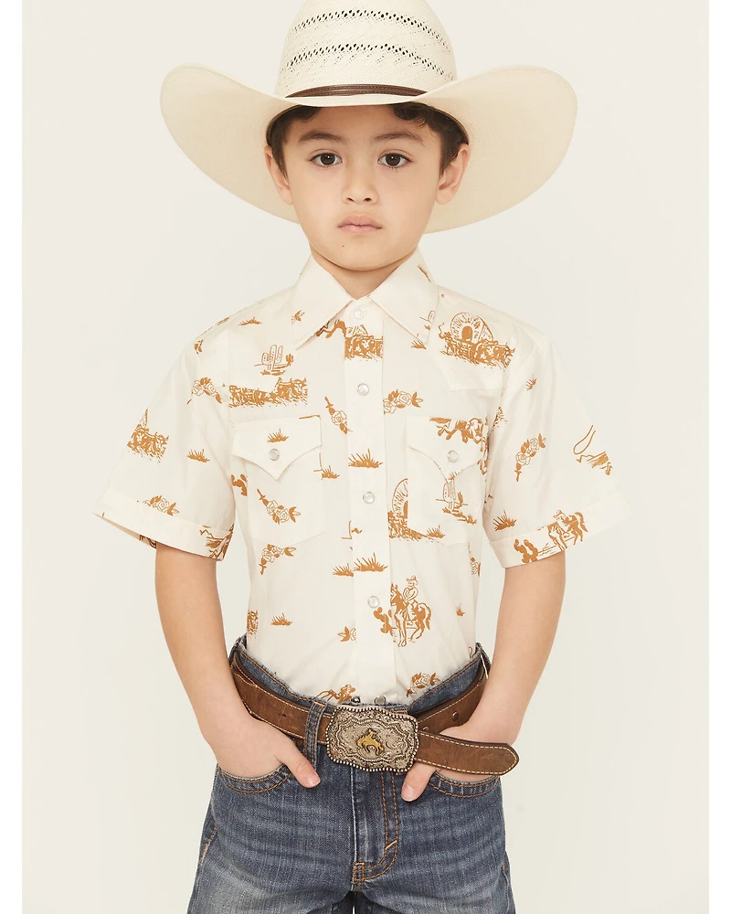 Ely Walker Boys' Conversation Print Short Sleeve Pearl Snap Western Shirt