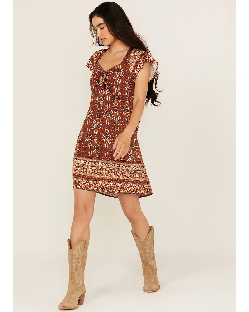 Idyllwind Women's Saxony Tapestry Print Short Sleeve Mini Dress