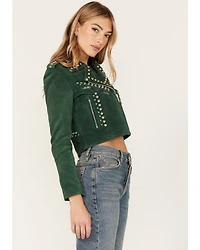 Understated Leather Women's Runway Studded Suede Moto Jacket