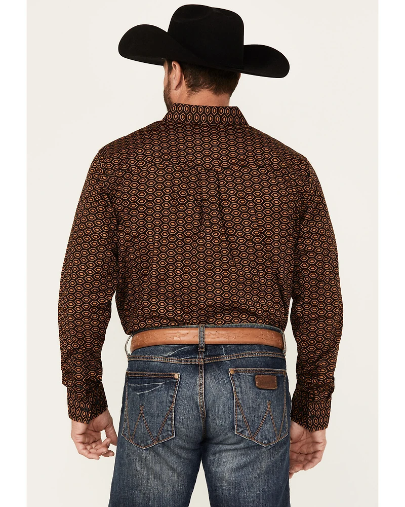 RANK 45® Men's Trench Jacquard Geo Print Long Sleeve Button-Down Stretch Western Shirt