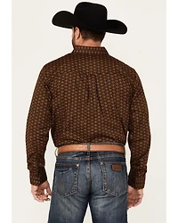 RANK 45® Men's Trench Jacquard Geo Print Long Sleeve Button-Down Stretch Western Shirt