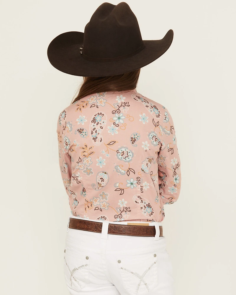 Cruel Girl Girls' Printed Long Sleeve Rhinestone Snap Western Shirt