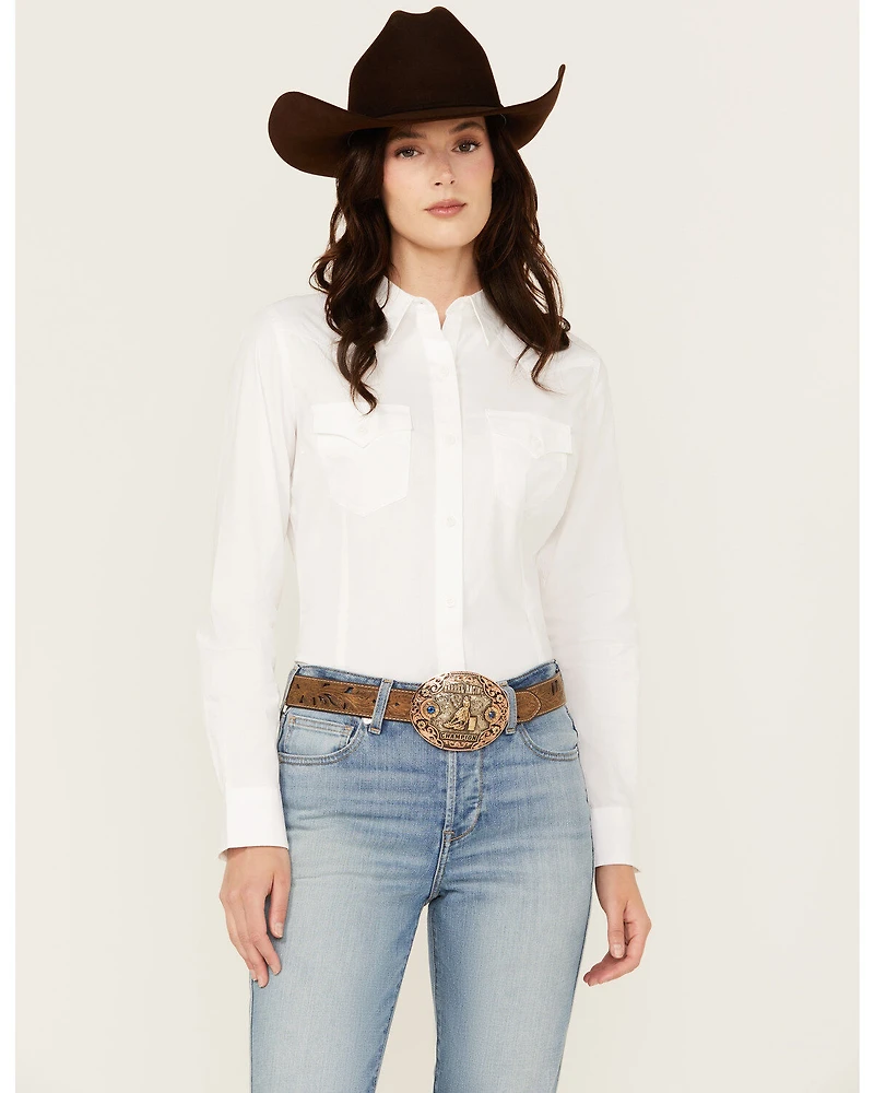 Wrangler Retro Women's Solid Long Sleeve Button-Down Stretch Western Shirt