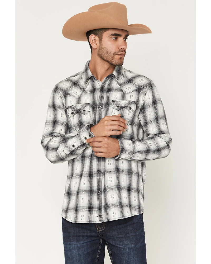 Moonshine Spirit Men's Smoke Stack Plaid Print Long Sleeve Snap Western Shirt