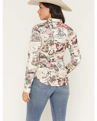 Shyanne Women's Spiritdance Conversational Print Long Sleeve Snap Stretch Western Shirt