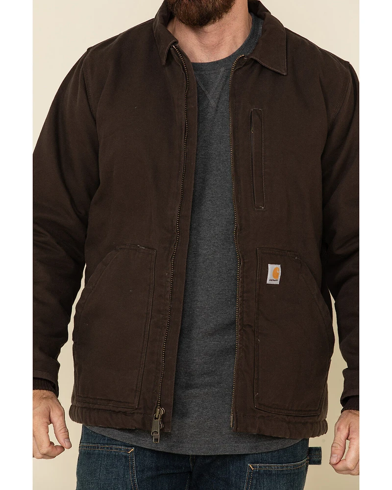 Carhartt Men's Dark Brown Washed Duck Sherpa Lined Work Coat - Big