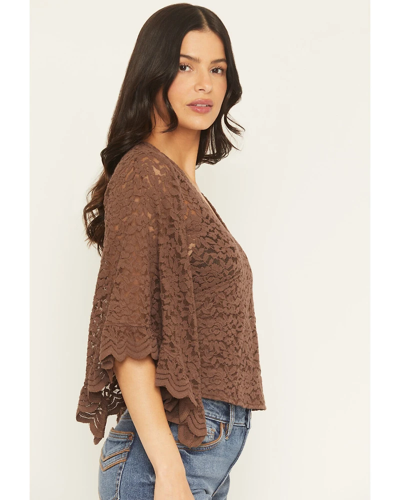 Shyanne Women's Wrap Front Long Sleeve Lace Top