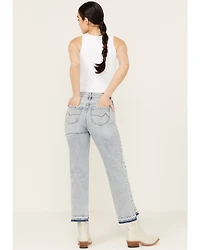 Cleo + Wolf Women's Light Wash High Rise Straight Cropped Jeans