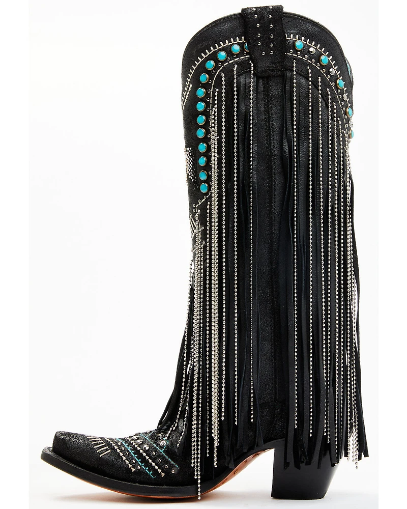 Corral Women's Embroidered and Crystal Eagle Fringe Western Boots - Snip Toe